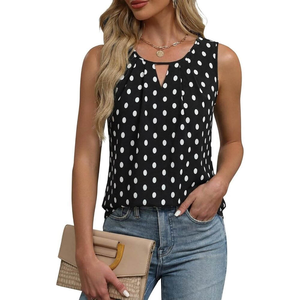 Blooming Jelly Womens Polka Dots Sleeveless Basic Loose Casual Summer Tank Top